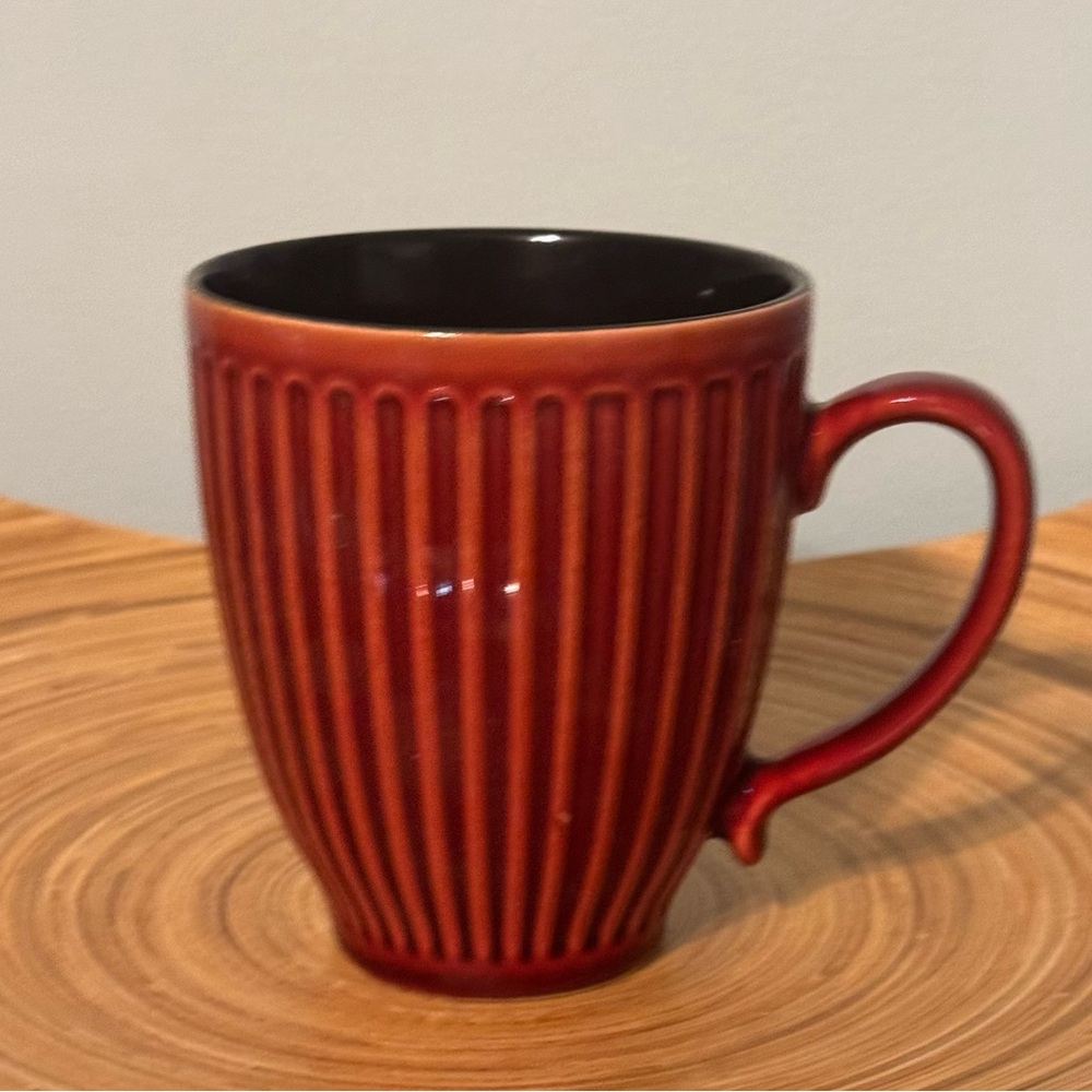 Orange Burnt Red Ceramic Ribbed Textured Mug EUC - Picture 2 of 7